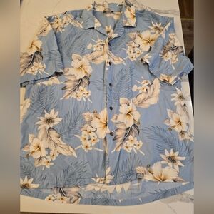 Vintage Pacific Legend Hawaiian Floral Blue White Men's Shirt 2XL Cotton Cruise